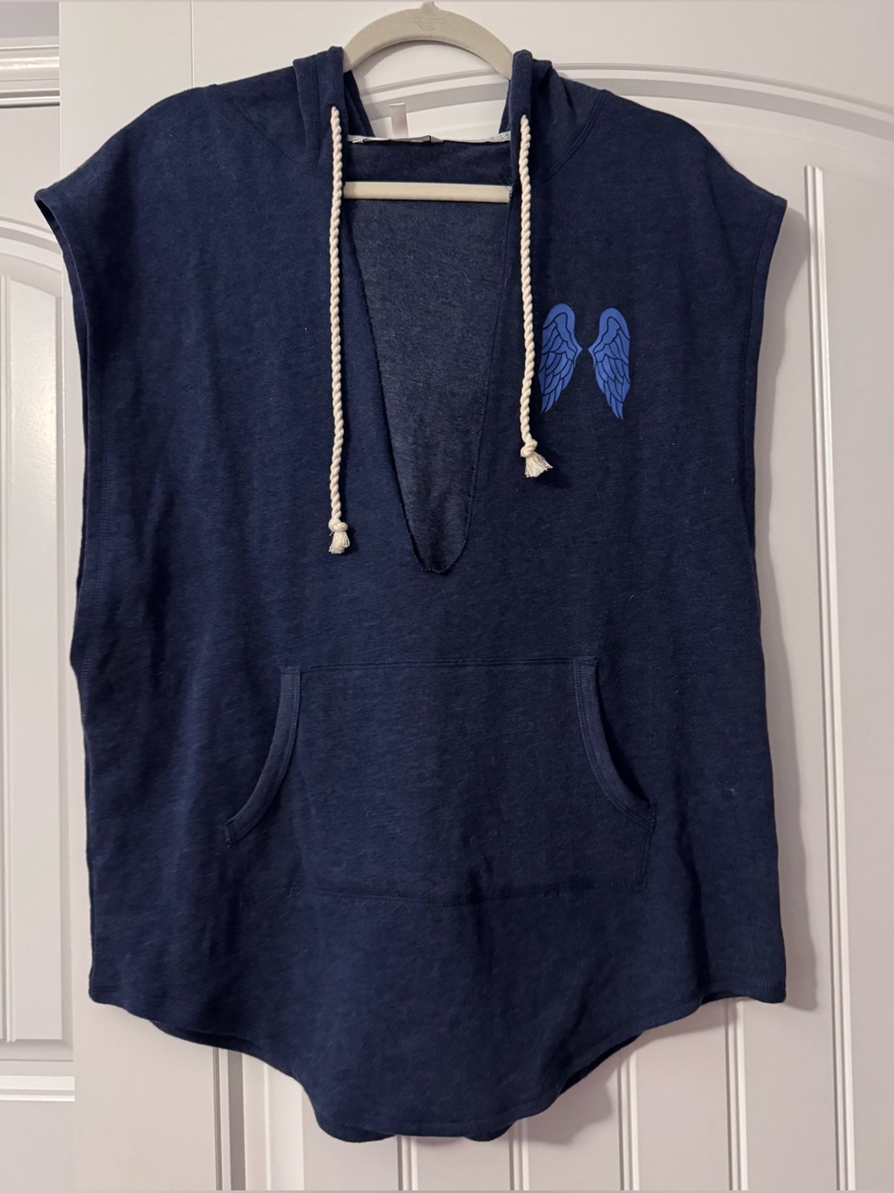 Victoria's Secret Navy Sleeveless Hoodie with Blue Wing Graphic
